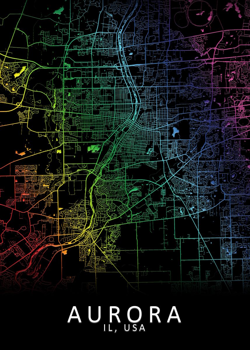 'Aurora IL USA City Map' Poster, picture, metal print, paint by City ...