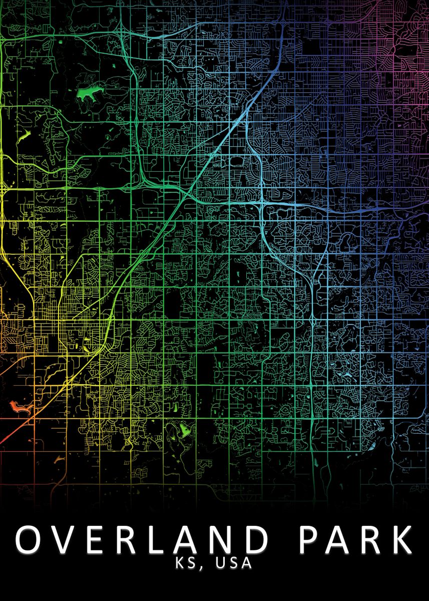 'Overland Park USA City Map' Poster, picture, metal print, paint by ...