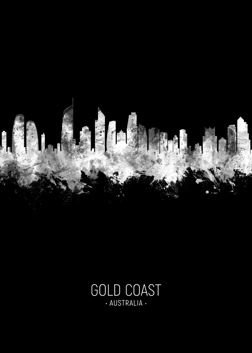 'Gold Coast Skyline' Poster by Michael Tompsett Displate