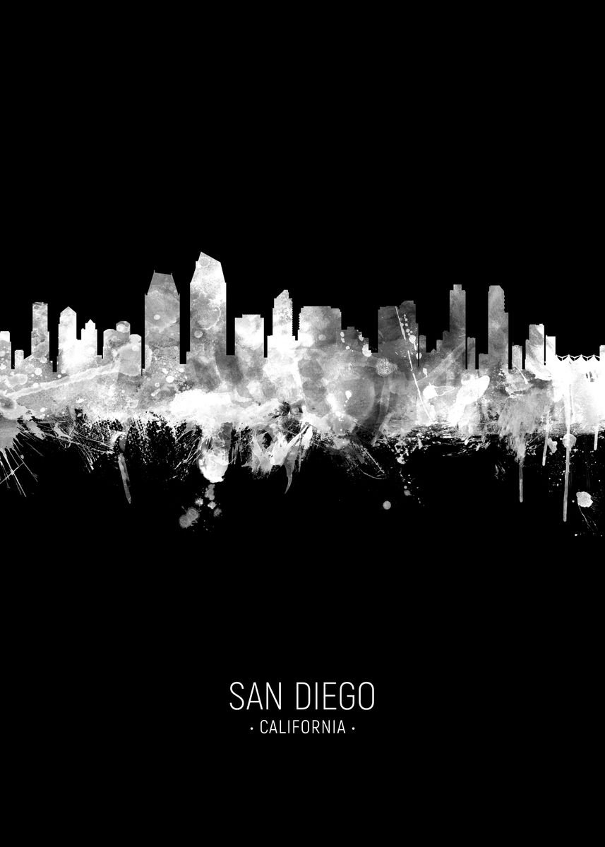 'San Diego Skyline' Poster, picture, metal print, paint by Michael ...