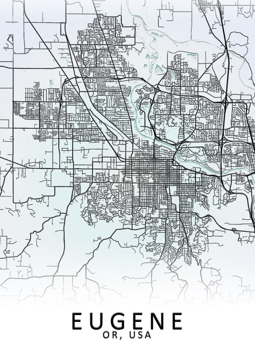 'Eugene OR USA City Map' Poster, picture, metal print, paint by City ...