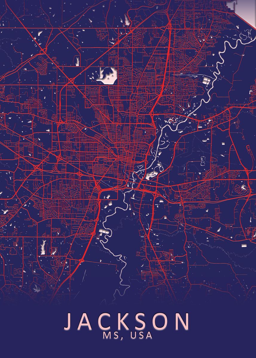 'Jackson MS USA City Map' Poster, picture, metal print, paint by City ...