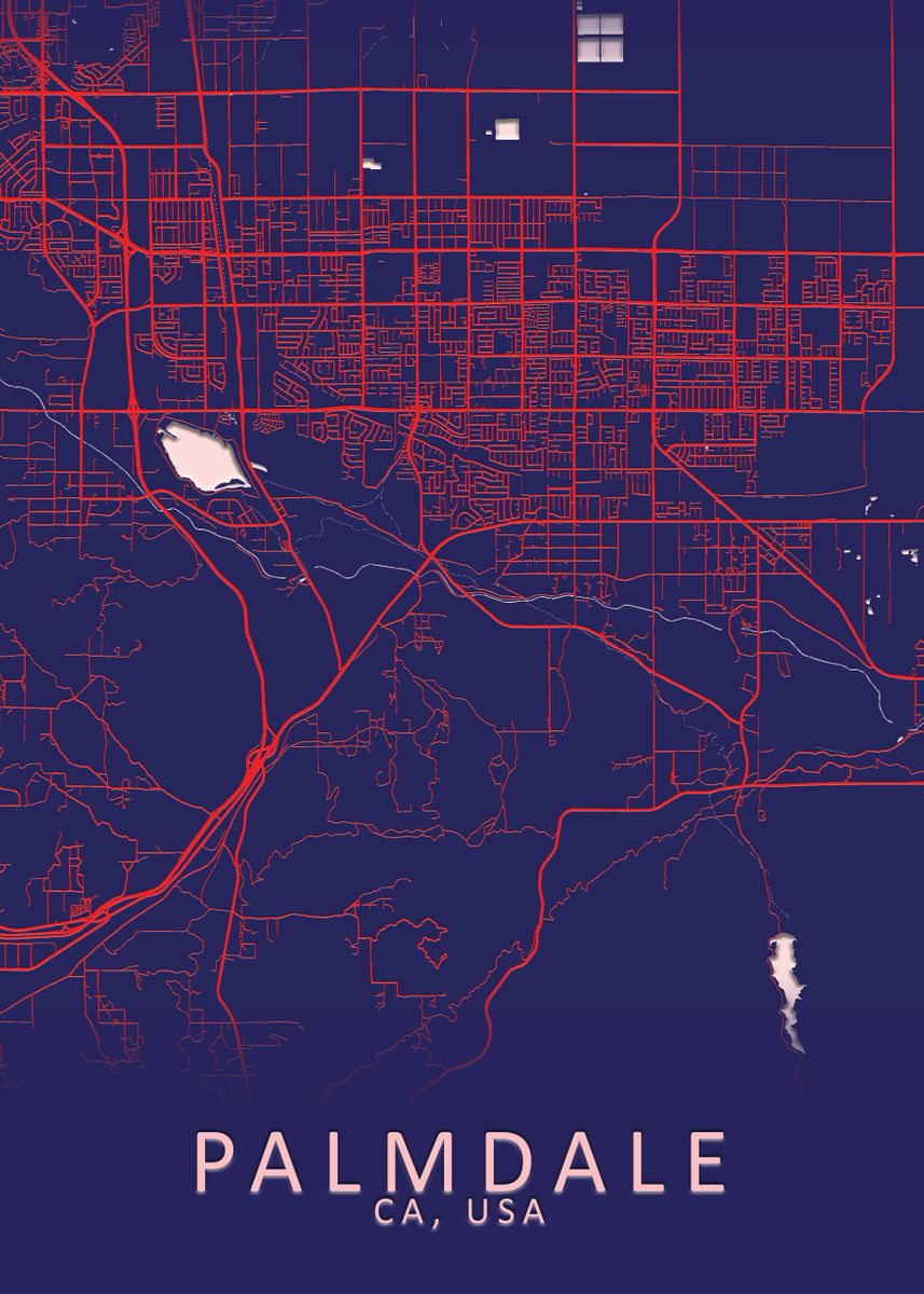 'Palmdale CA USA City Map' Poster, picture, metal print, paint by City ...