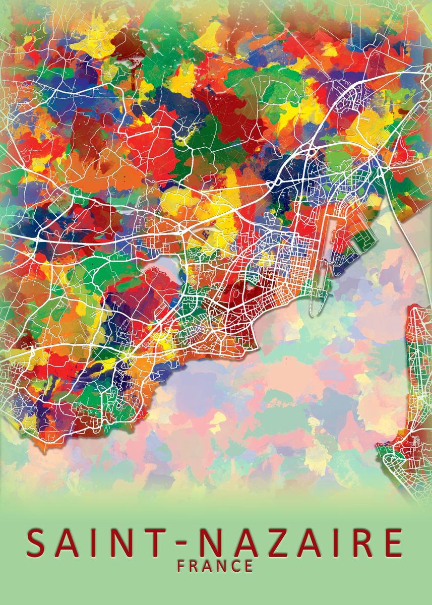 'Saint Nazaire France Map' Poster, picture, metal print, paint by City Map Art Prints Displate