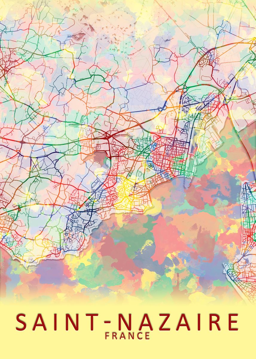 'Saint Nazaire France Map' Poster, picture, metal print, paint by City Map Art Prints Displate