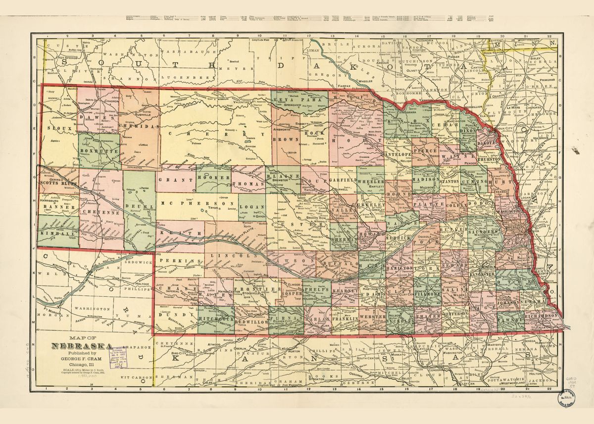 'Nebraska Map 1902' Poster by Janice M | Displate