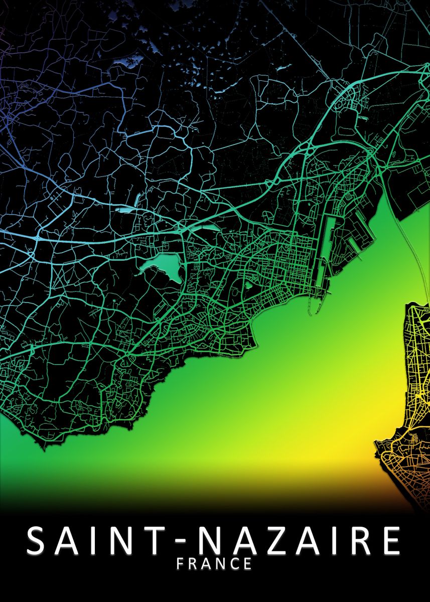 'Saint Nazaire France Map' Poster, picture, metal print, paint by City Map Art Prints Displate