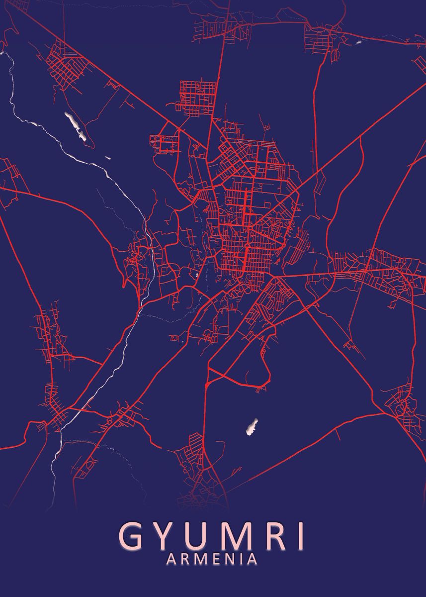'Gyumri Armenia City Map' Poster, picture, metal print, paint by City
