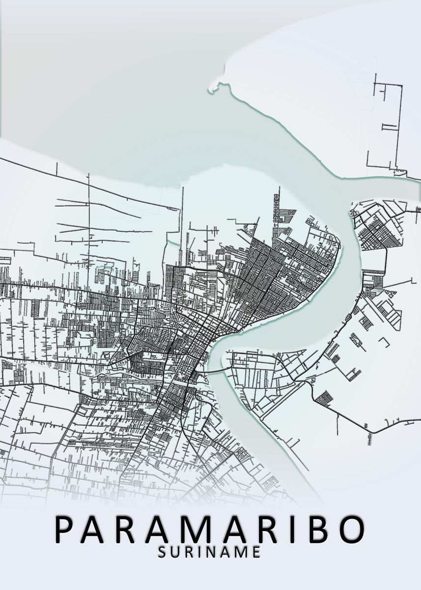 'Paramaribo Suriname Map' Poster, picture, metal print, paint by City ...