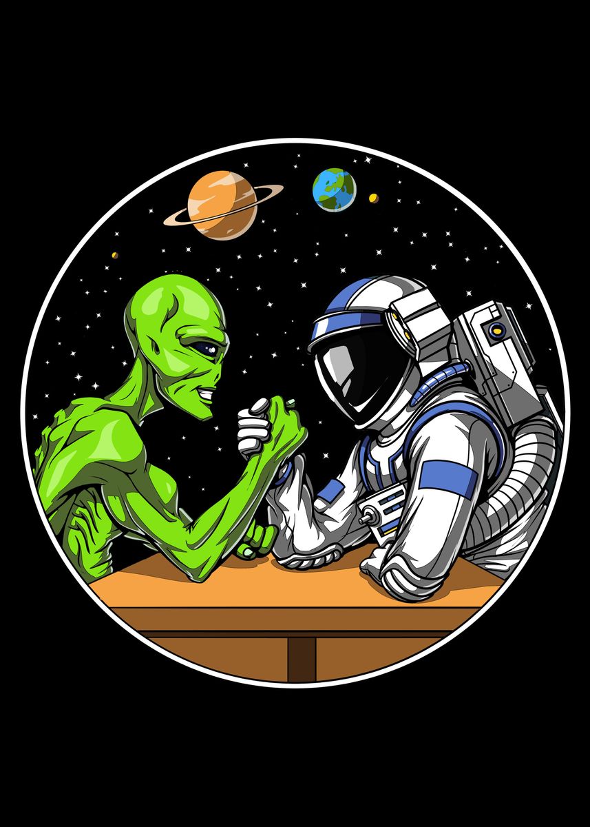 'Space Alien Arm Wrestling' Poster, picture, metal print, paint by ...