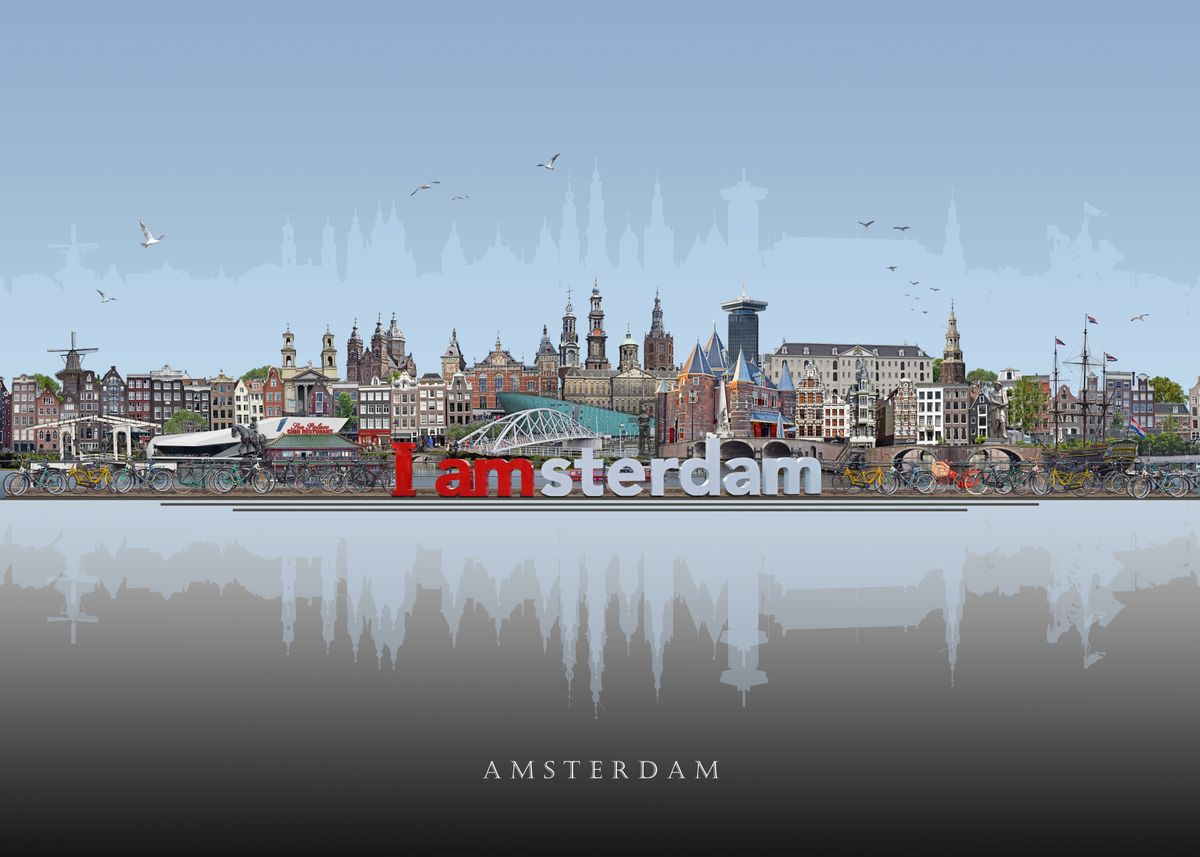 'Amsterdam Skyline' Poster by Mike Pratt | Displate