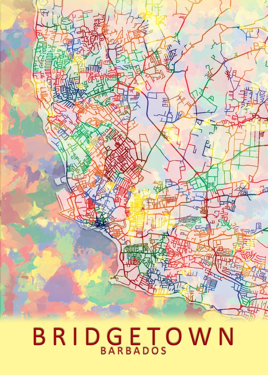 'Bridgetown Barbados Map' Poster, picture, metal print, paint by City