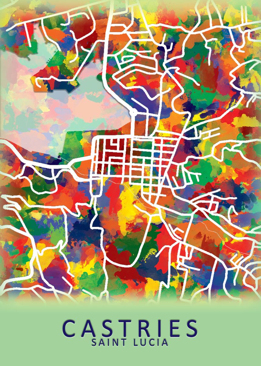 'Castries Saint Lucia Map' Poster, picture, metal print, paint by City ...