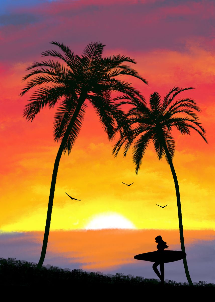 'Girl Surfer' Poster, picture, metal print, paint by Mutya | Displate