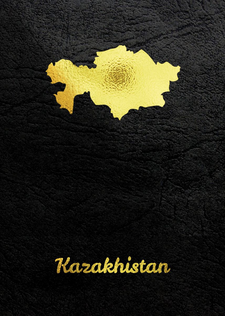 'Golden Map Kazakhstan' Poster by Waleed Bin Khalid  Displate