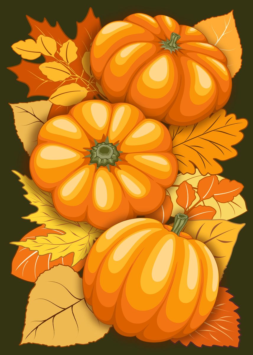 'Pumpkins and Autumn Leaves' Poster by Bluedarkat Lem | Displate