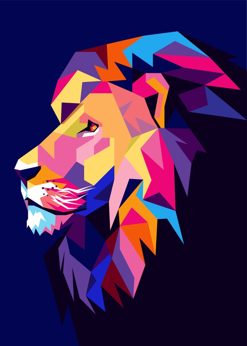 'Colorful Lion Head Pop Art' Poster by Cholik Hamka | Displate