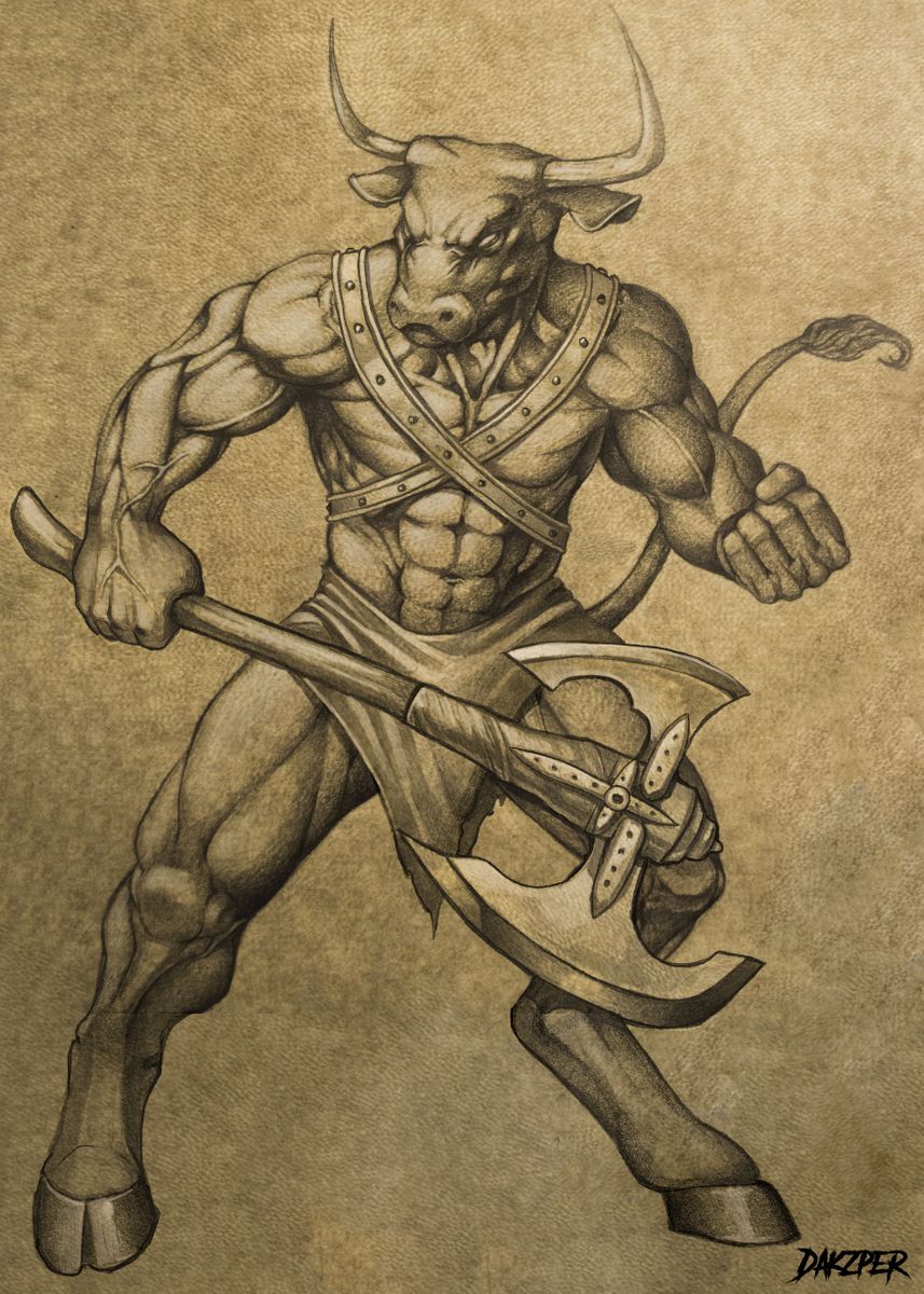 'Minotaur Pencil Drawing' Poster, picture, metal print, paint by Damián