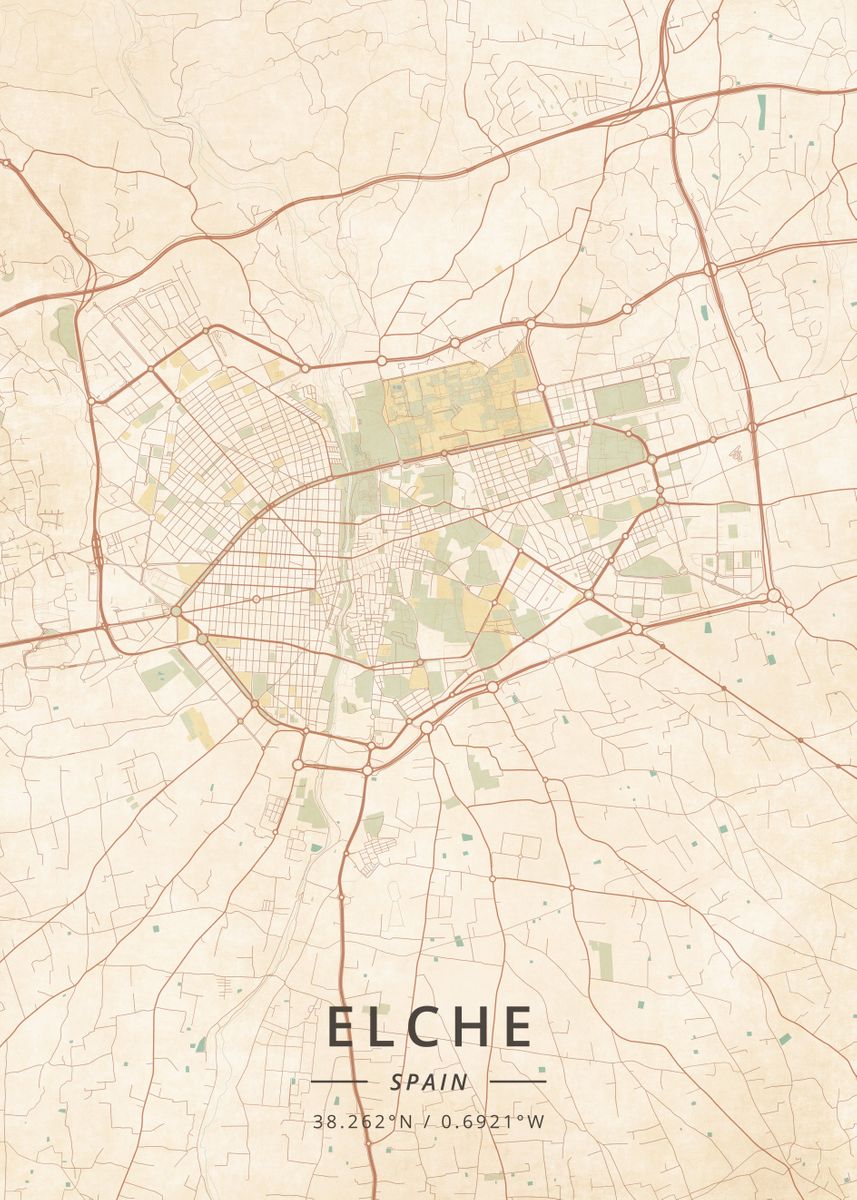 'Elche Spain' Poster, picture, metal print, paint by Designer Map Art ...