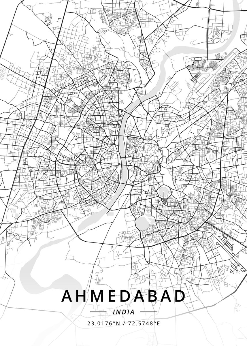 'Ahmedabad India' Poster, picture, metal print, paint by Designer Map ...