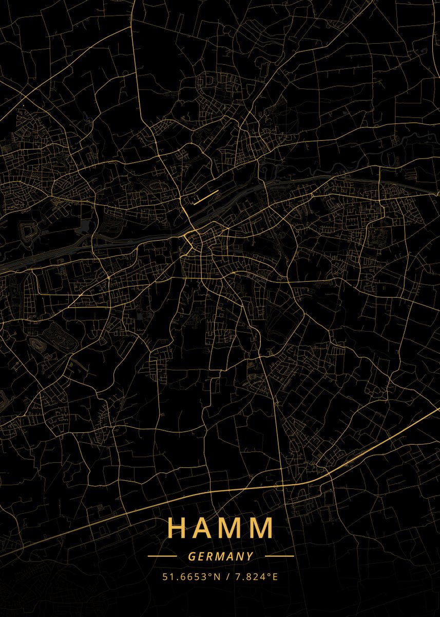 'Hamm Germany' Poster, picture, metal print, paint by Designer Map Art