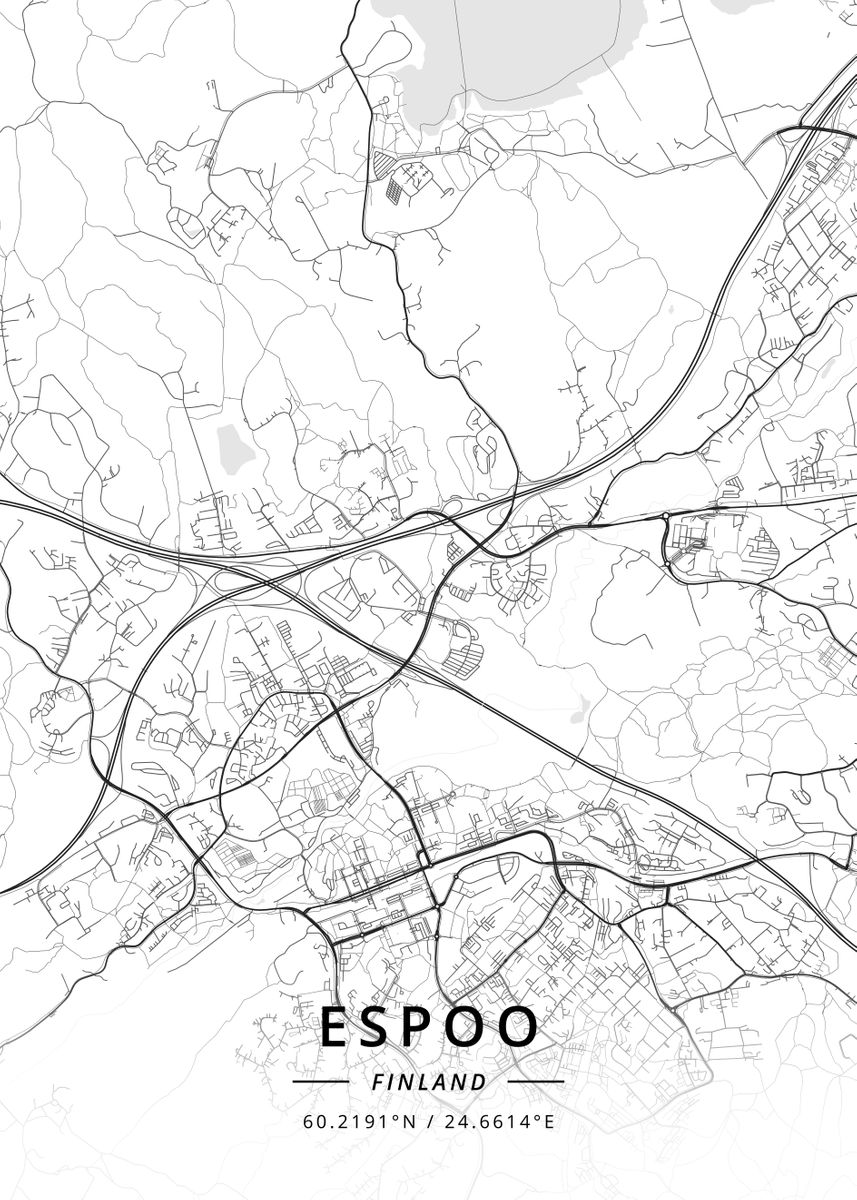 'Espoo Finland' Poster, picture, metal print, paint by Designer Map Art ...