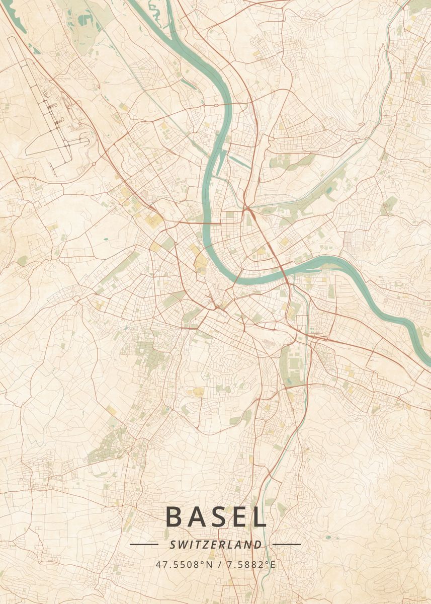 'Basel Switzerland' Poster, picture, metal print, paint by Designer Map ...