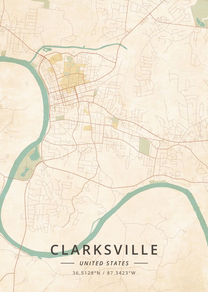 'Clarksville United States' Poster, picture, metal print, paint by ...