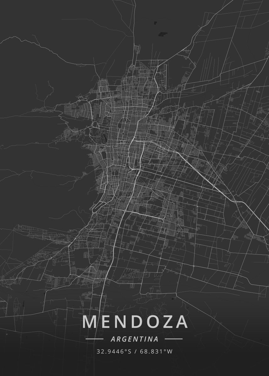 'Mendoza Argentina' Poster, picture, metal print, paint by Designer Map ...