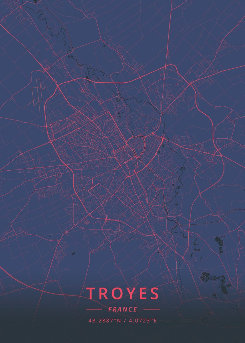 'Troyes France' Poster, picture, metal print, paint by Designer Map Art ...