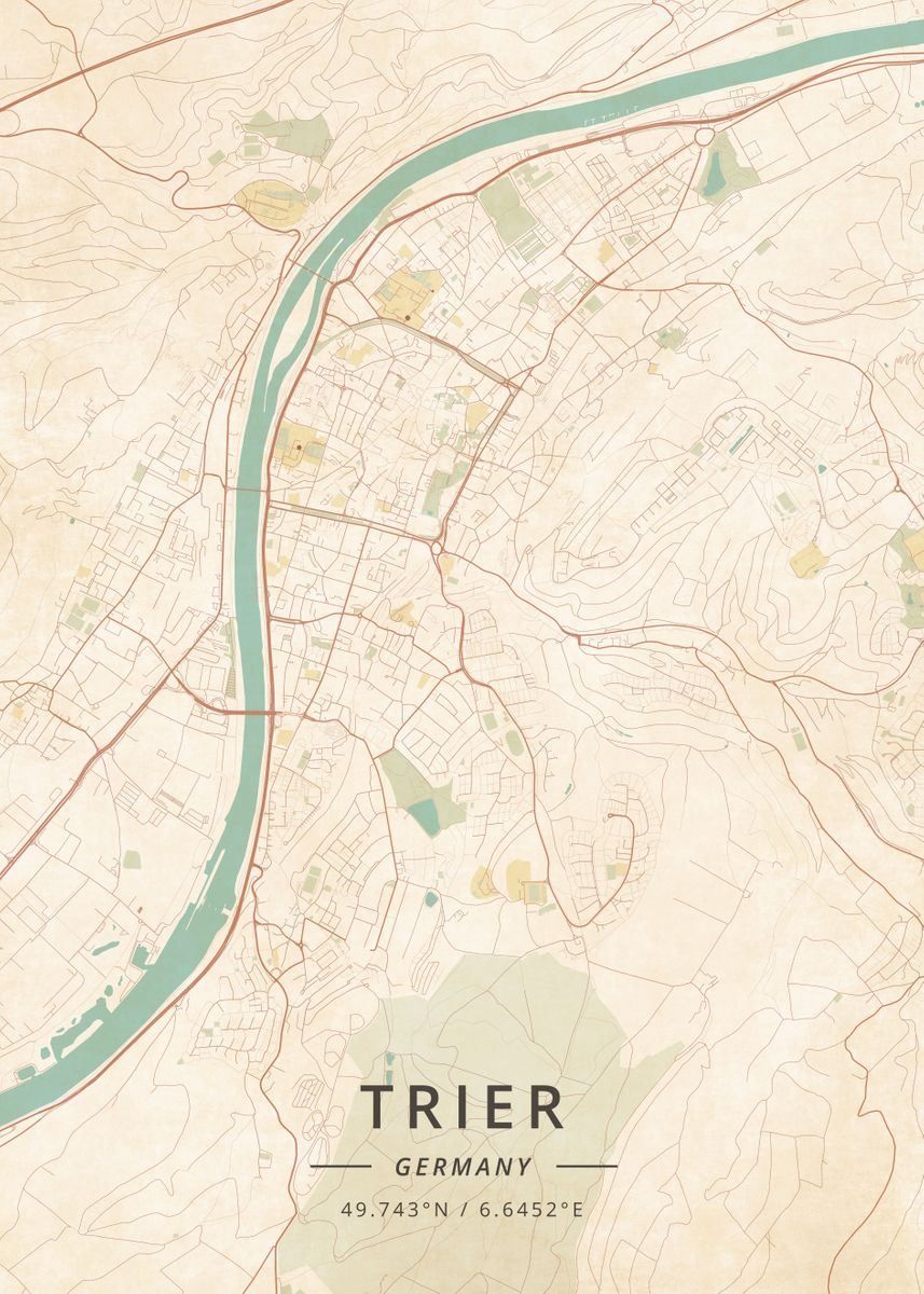 'Trier Germany' Poster, picture, metal print, paint by Designer Map Art