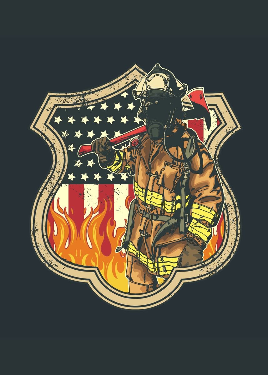 'Fireman' Poster, picture, metal print, paint by Snazzy | Displate