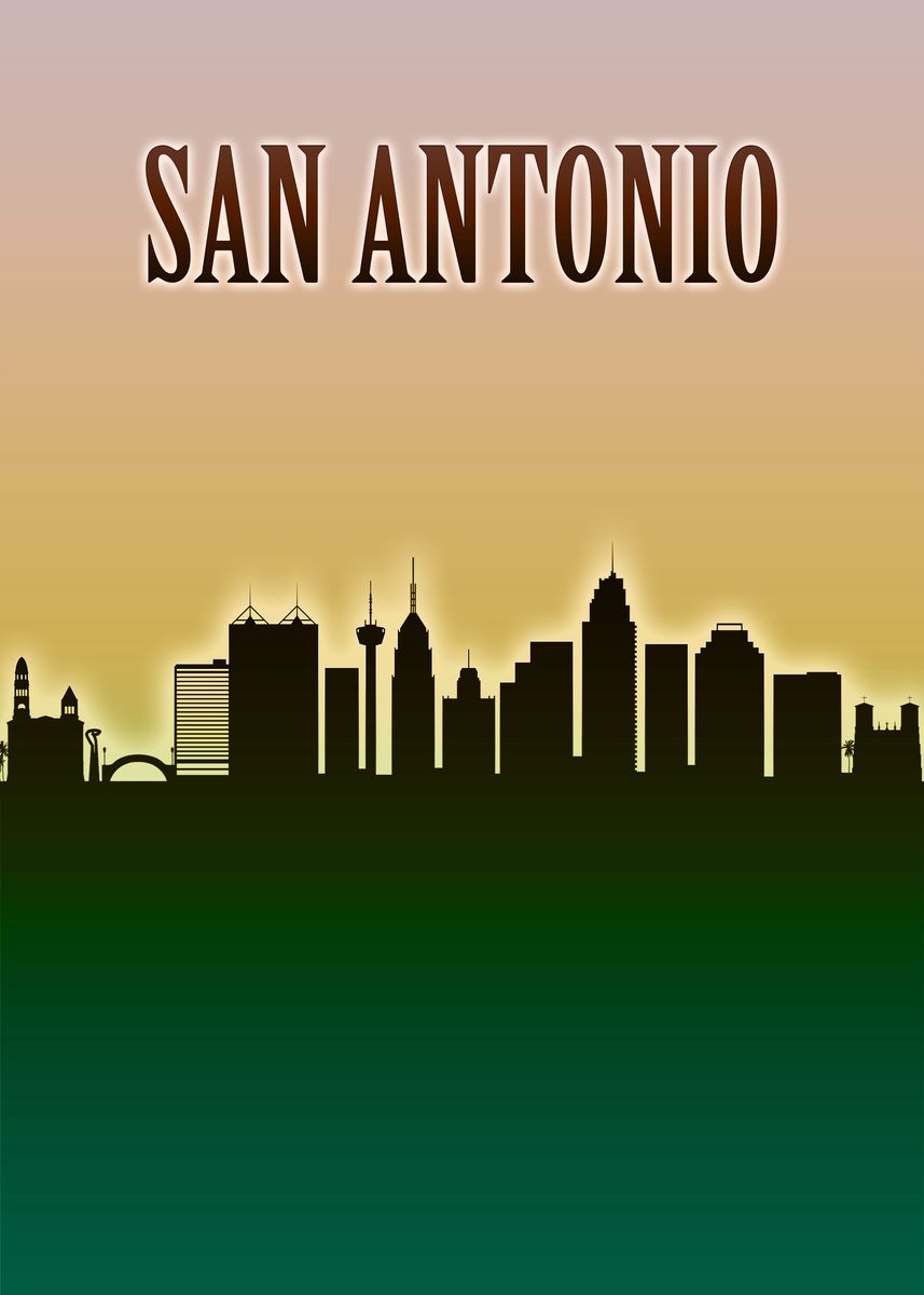 'San Antonio Skyline' Poster, picture, metal print, paint by Towseef Dar | Displate