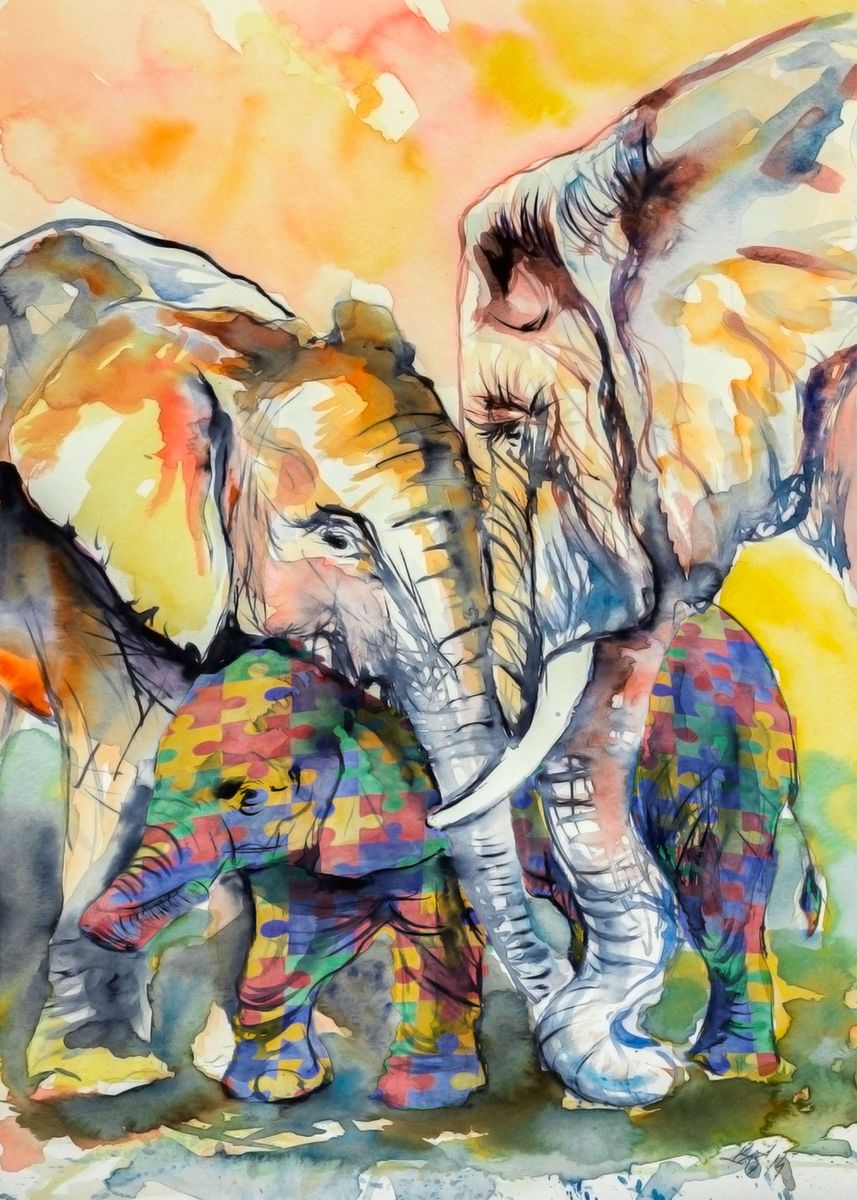 'Elephant Autism' Poster, picture, metal print, paint by Bùi Đại | Displate