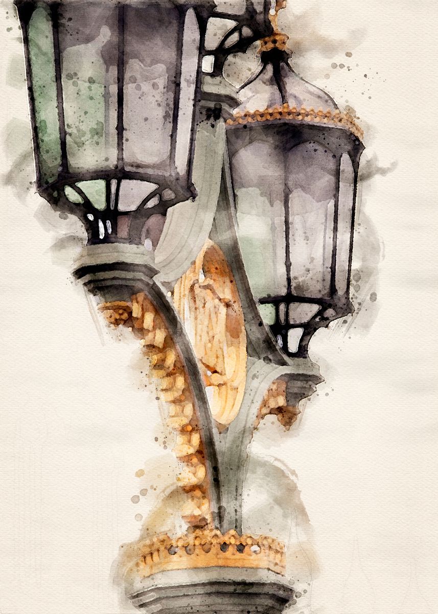 'London streetlight ' Poster, picture, metal print, paint by Alejo ...