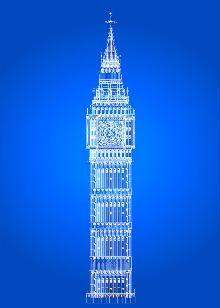 'Big Ben In Blueprint' Poster, picture, metal print, paint by HomeStead ...
