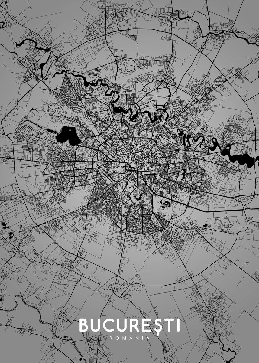 Bucuresti Map Bw Poster By Mapsies Displate
