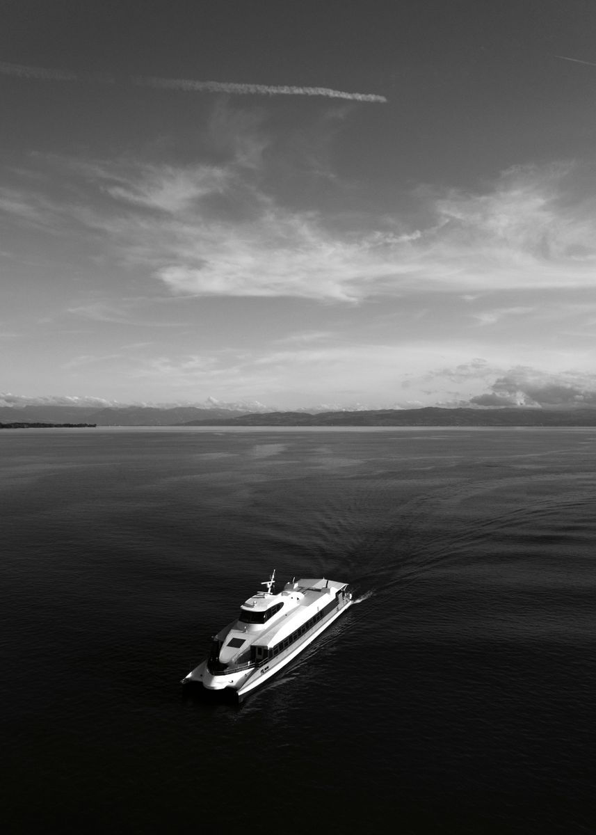 'Black and White Yacht' Poster, picture, metal print, paint by