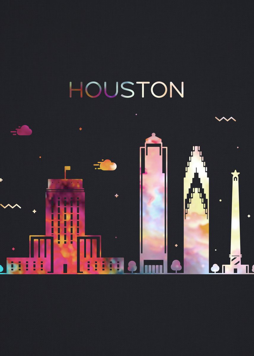 'Houston Texas City Skyline' Poster, picture, metal print, paint by ...