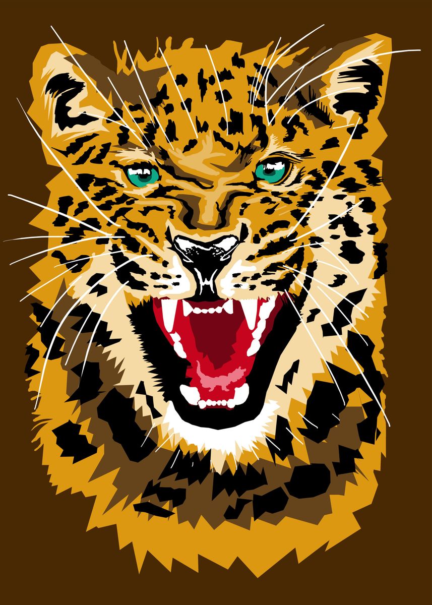 'illustration angry leopard' Poster, picture, metal print, paint by ...