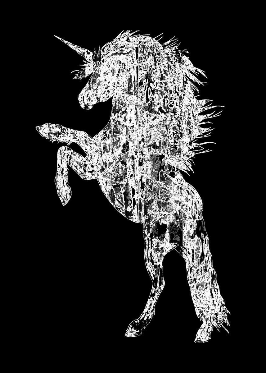 'Licorne Noir et Blanc' Poster, picture, metal print, paint by Huzro ...