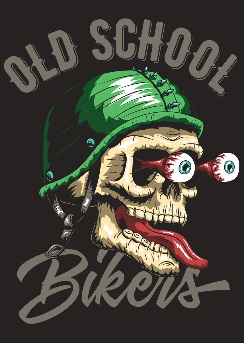 'Old School Biker' Poster, picture, metal print, paint by Chris Simmons ...