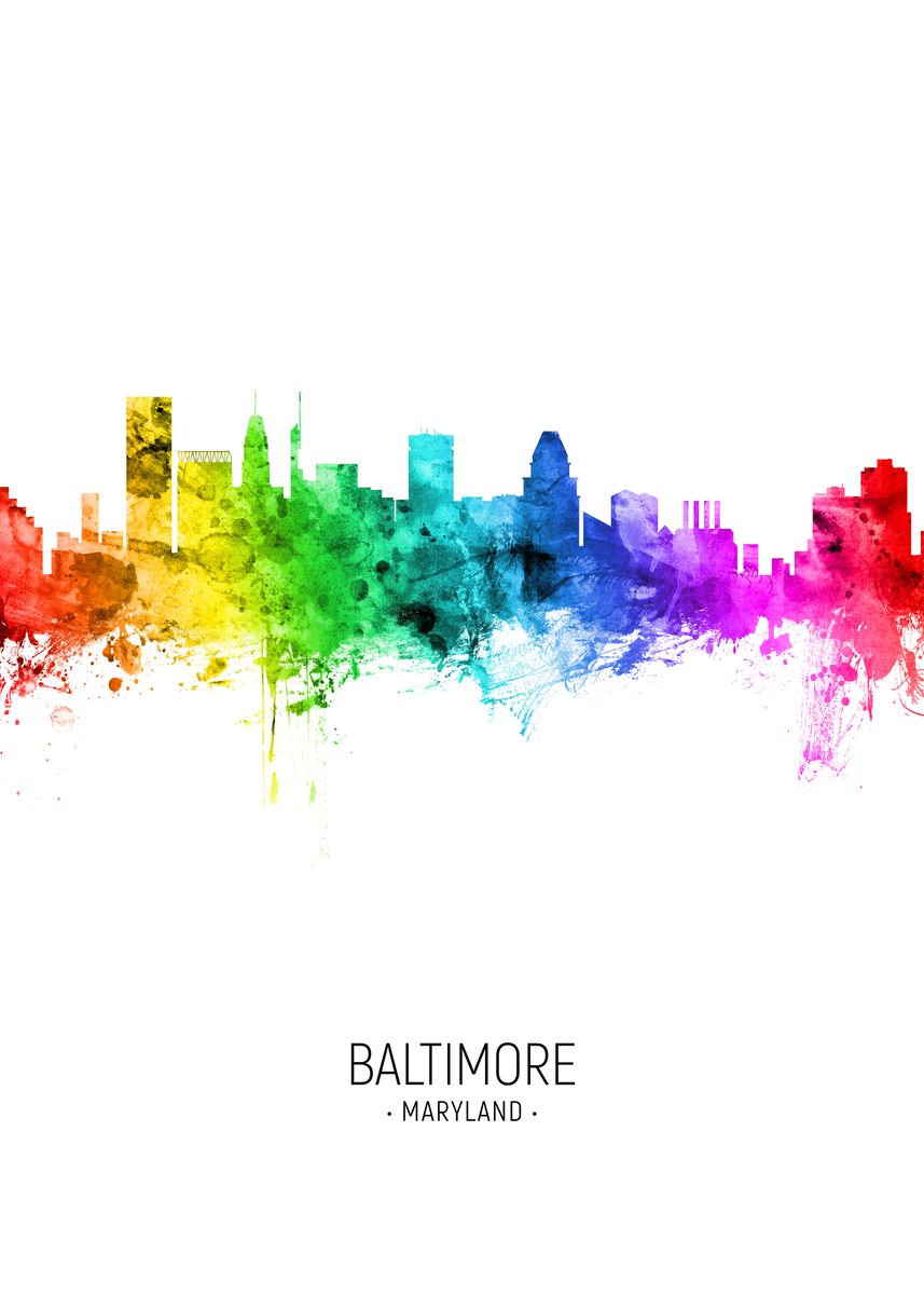 'Baltimore Maryland Skyline' Poster by Michael Tompsett Displate