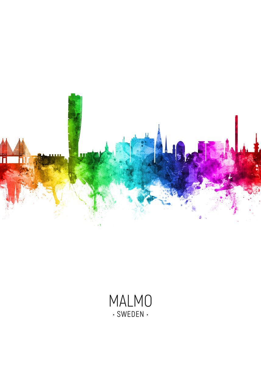 'Malmo Sweden Skyline' Poster, picture, metal print, paint by Michael ...
