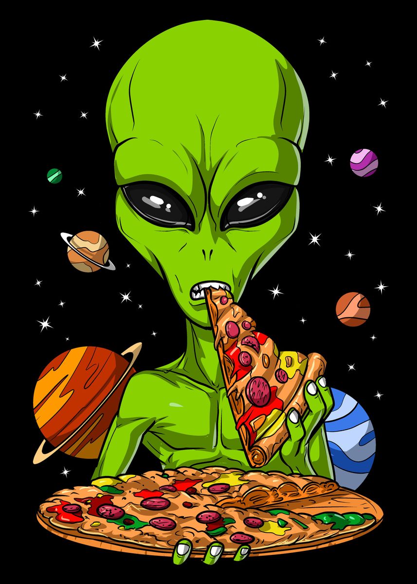 Alien Eating Pizza' Poster by Psychonautica | Displate