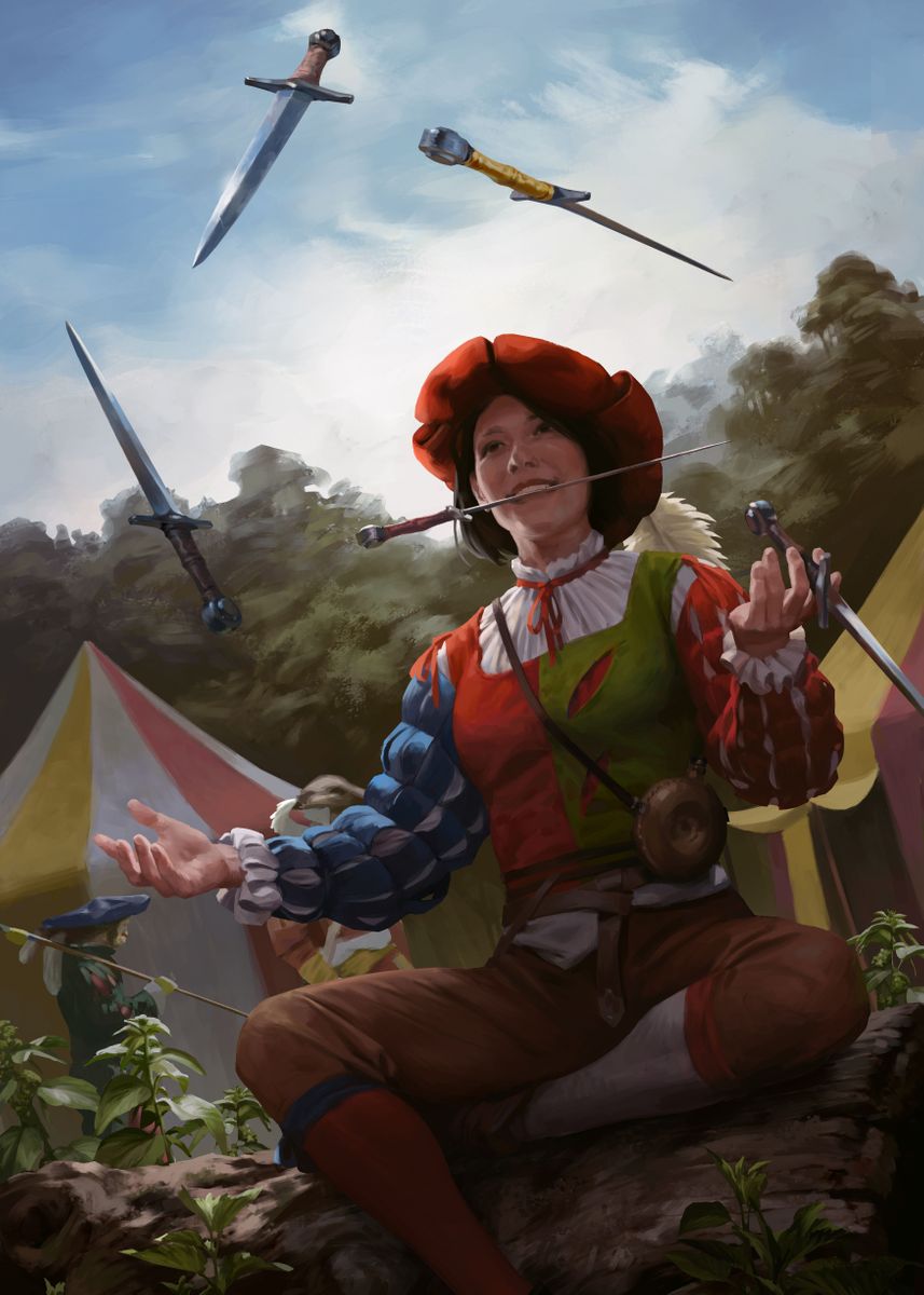 'Iron Falcon Knife Juggler' Poster, picture, metal print, paint by