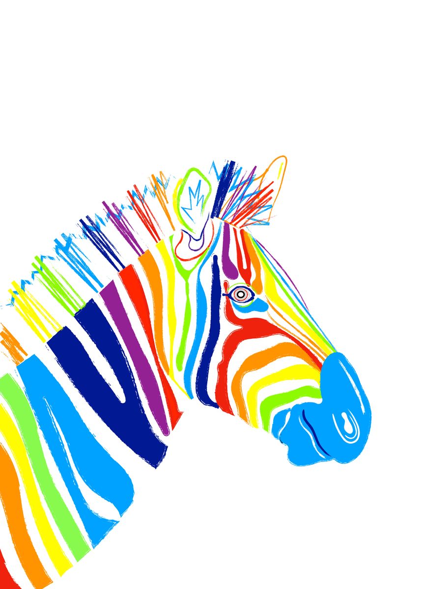 'Rainbow Zebra Portrait' Poster, picture, metal print, paint by Adam
