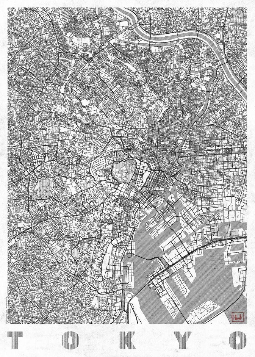 'Tokyo Map Line' Poster, picture, metal print, paint by Hubert Roguski ...