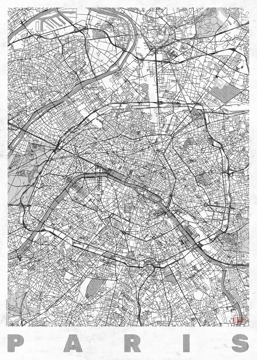 'Paris Map Line' Poster, picture, metal print, paint by Hubert Roguski ...