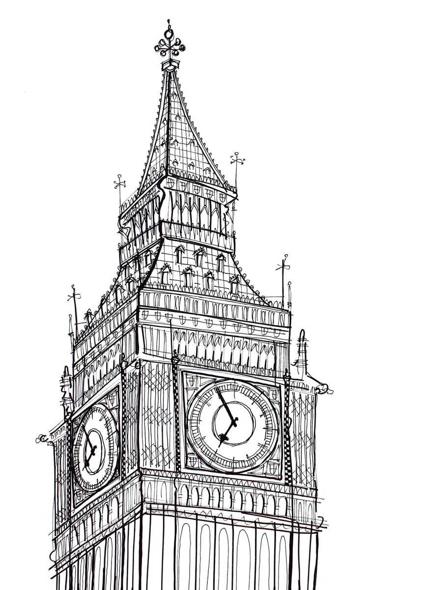 Biggest drawing. Достопримечательности Англии часы Биг Бен. Башня Биг Бен для срисовки. Лондонские часы Биг Бен рисунок. Башня Биг Бен в Лондоне раскраска.